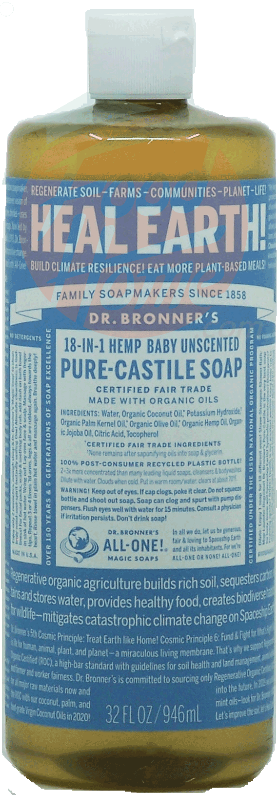 Dr. Bronner's Magic Family Soapmakers 18-in-1 hemp baby unscented pure-castile liquid soap Full-Size Picture